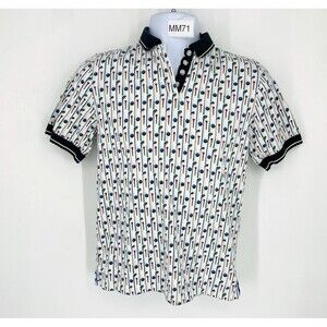 Vintage Fairway Outfitters Golf Shirt Size Medium Tee & Club Print Cotton Polo